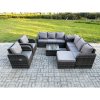 Fimous High Back Rattan Garden Furniture Set with Square Coffee Table Big Footstool Side Table Indoor Outdoor Patio Lounge Sofa Set Dark Grey Mixed