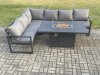 Fimous Aluminium Outdoor Garden Furniture Corner Sofa Gas Fire Pit Dining Table Sets Gas Heater Burner Dark Grey 6 Seater
