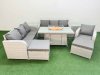 Fimous 9 Seater Poly Rattan Outdoor Garden Furniture Firepit Dining Table Sofa Set Patio 3 Seater Sofa Reclining Chair 3 Seater Sofa 2 Big Footstools 2 Side Table Light Grey
