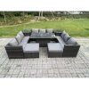 Fimous Wicker PE Rattan Garden Furniture Sofa Set Outdoor Adjustable Rising Lifting Dining Table Set with 2 Side Tables 2 Footstools 11 Seater Dark Grey Mixed
