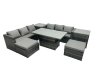 Fimous Rattan Dining Table Sofa Set with 2 Side Tables 2 Stools Outdoor 8 Seat Garden Furniture Set Dark Grey Mixed