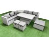 Fimous 7 PCs Rising Dining Table Set Rattan Furniture Set with 3 Seater Sofa 3 Footstools Side Table Light Grey