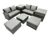 Fimous PE Rattan Garden Furniture Set Lounge Double Seat Sofa Coffee Table Set with 2 Side Tables 2 Big Stools Dark Grey Mixed
