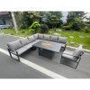 Fimous Aluminum Outdoor Garden Furniture Corner Sofa Chair Gas Fire Pit Dining Table Sets Gas Heater Burner Dark Grey 8 Seater