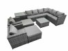 Fimous Outdoor PE Rattan Garden Furniture Sofa Set with Square Coffee Table 2 Big Stools Side Table Dark Grey