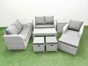 Fimous High Back Poly Rattan Garden Furniture Set with Reclining Chair Loveseat Sofa Oblong Coffee Table Indoor Outdoor Patio Set 3 Stools 2 Side Table Light Grey