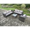 Fimous Rattan Garden Furniture Sofa Set with Armchair Square Coffee Table Indoor Outdoor 7 Seater Rattan Set Dark Grey Mixed