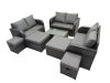Fimous Outdoor Love Sofa Coffee Table Set Garden Rattan Furniture Set 10 Seater with 4 Stools Dark Grey