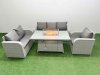 Fimous Patio PE Wicker 6 Seater Outdoor Rattan Furniture Sofa Sets with Firepit Dining Table Reclining Chair Loveseat Sofa 3 Seater Sofa Light Grey