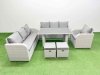Fimous Rattan Garden Furniture Dining Set 9-seater Patio Rectangular Table Sofa Set with 2 Small Stools Light Grey