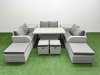 Fimous 10 PCs Rising Dining Table Set Inclining Love Sofa Seat 2 Big Footstool 2 Small Stool 2 Side Table Light Grey