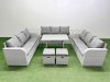 Fimous 11 Seat Outdoor PE Rattan Garden Furniture with Cushions 3 Seater Sofa 2 Side Tables 2 Small Stools Light Grey