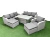 Fimous 9 Seater Poly Rattan Outdoor Garden Furniture Adjustable Lifting Dining or Coffee Table Sofa Set Patio 3 Seater Sofa Reclining Chair 3 Seater Sofa 2 Big Footstools Light Grey