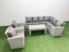 Fimous Rattan Garden Furniture Set 5 Pieces Outdoor Garden Sofa Oblong Coffee Table Set with 2 Chairs Light Grey Mixed