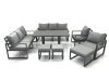 Fimous Garden Sofa Set Aluminium Furniture Rising Dining Tabe Set with 2 Chair 3 Footstools Dark Grey