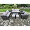 Fimous Wicker PE Rattan Sofa Set Outdoor Patio Garden Furniture with 2 Armchairs Oblong Coffee Table 2 Small Footstools Dark Grey Mixed