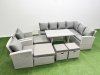 Fimous 12 Seater Garden Outdoor Rattan Furniture Set Rattan Corner Sofa Oblong Dining Table with 2 Armchairs 4 Footstools Light Grey Mixed