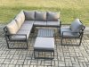 Fimous Outdoor Garden Furniture Set Aluminium Lounge Sofa Square Coffee Table Sets with Chair Big Footstool Indoor Conservatory Set Dark Grey