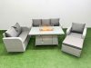 Fimous Patio PE Wicker 7 Seater Outdoor Rattan Furniture Sofa Sets with Firepit Dining Table Reclining Chair Loveseat Sofa 3 Seater Sofa Big Footstool Light Grey