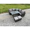 Fimous Outdoor Garden Furniture Sets 6 Pieces Wicker Rattan Furniture Sofa Sets with Rectangular Dining Table Love Sofa 2 Small Footstool Side Table