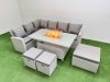 Fimous 9 Seat Rattan Garden Furniture Corner Sofa Set Outdoor Gas Fire Pit Table Sets with 3 Footstools Light Grey