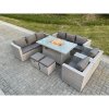Fimous Light Grey Rattan FirePit Dining Set Garden Furniture Set Gas Heater Burner Lounge Sofa Dining Set Chairs Stools