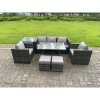 Fimous 7 Seater Rattan Outdoor Furniture Garden Dining Set with Lounge Sofa Dining Table 2 Armchairs Small Stools Dark Grey Mixed