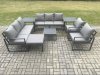 Fimous Aluminium Patio Outdoor Garden Furniture Lounge Sofa Set with Square Coffee Table 2 Chairs Big Footstool 2 Side Tables Dark Grey