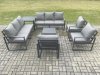 Fimous Aluminium Outdoor Garden Furniture Set Patio Lounge Sofa with Square Coffee Table 3 Armchairs Side Table Dark Grey
