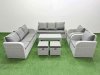 Fimous PE Rattan High Back Lounge Sofa Set Patio Oblong Coffee Table & Chairs Set with 3 Seater Sofa Reclining Chair Stools Light Grey