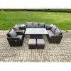 Fimous Wicker PE Rattan Outdoor Garden Furniture Sets Height Adjustable Rising lifting Dining Table Reclining Chair Sofa Set with 2 Side Tables 2 Small Footstools Dark Grey Mixed