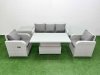 Fimous PE Rattan Garden Furniture Set Reclining Chair Sofa Lounge Sofa Set Adjustable Lifting Dining or Coffee Table Side Table Light Grey