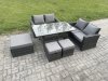 Fimous 7 Seater High Back Outdoor Garden Furniture Rattan Sofa Dining Table Set with 3 Footstools Dark Grey Mixed