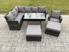 Fimous Rattan Garden Furniture Corner Sofa Set with Oblong Dining Table 2 Big Footstool Armchair Outdoor Wicker Rattan Set Dark Grey Mixed