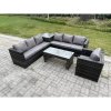 Fimous 7 Seater Rattan Corner Sofa Set With Square Side Table And Oblong Rectangular Coffee Tea Table Arm Chair Dark Grey Mixed