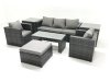 Fimous Rattan Garden Furniture Set Outdoor Lounger Sofa with Coffee Table 2 Armchair Big Footstool 2 Side Tables Dark Grey Mixed