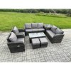 Fimous Outdoor Rattan Garden Furniture Set Rattan Lounge Sofa Set with Rectangular Coffee Table Side Table 2 Small Footstools Dark Grey Mixed