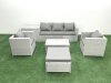 Fimous Rattan Garden Furniture Set with 3 Seater Sofa 2 Chair Rectangular Coffee Table Big Footstool Side Table Light Grey Mixed 6 Seater