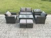 Fimous 6 Seater Outdoor Rattan Garden Furniture Set Patio Lounge Sofa Set with Coffee Table Side Table 2 Small Footstools Dark Grey Mixed