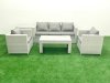 Fimous Rattan Garden Furniture Set 5 Pieces Outdoor Garden Sofa Oblong Coffee Table Set with 2 Chairs Side Tabe Light Grey Mixed