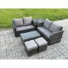 Fimous Outdoor Lounge Sofa Set Rattan Garden Furniture Set with Rectangular Coffee Table 2 Small Footstools Side Table Dark Grey Mixed