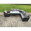 Fimous 7 Seater Rattan Garden Furniture Set Oblong Rectangular Dining Table and Chairs Set with 3 Seater Sofa Side Tables Dark Grey Mixed