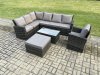 Fimous 8 Seater Rattan Garden Furniture Corner Sofa Set Outdoor Patio Sofa Chair Table Set with Rectangular Coffee Table Dark Grey Mixed