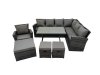 Fimous 10 Seater Garden Outdoor Rattan Furniture Set Rattan Corner Sofa Oblong Dining Table with Armchair 3 Footstools Dark Grey Mixed
