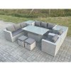 Fimous Rattan Garden Funiture Set Adjustable Rising Lifting Table Sofa Dining Set Lounge Chair 2 Side Table Stool