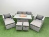Fimous 9 Seat PE Rattan Lounge Sofa Set Outdoor Garden Furniture Set with Firepit Dining Table 3 Seater Sofa 4 Footstools Light Grey