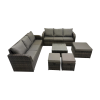 Fimous Rattan Garden Outdoor Furniture Set 3 Seater Sofa Square Coffee Table Set with 3 Stools Dark Grey Mixed