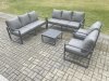 Fimous Aluminium Outdoor Lounge Sofa Set Garden Furniture Sets with Square Coffee Table 2 Chairs Dark Grey 8 Seater