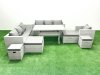 Fimous Rattan Garden Furniture Dining Set 11 Seater Lounge Sofa Chair Dining Table Set with 4 Footstools Light Grey Mixed