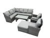 Fimous 9 Seat Poly Rattan Outdoor Patio Oblong Coffee Table Corner Sofa Set with Big Stool 2 Chairs for Garden Backyard Dark Grey Mixed